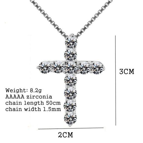 Sterling silver cross diamond necklace - Picture 4 of 8